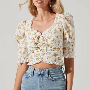 Astr White Floral Ruffle Blouse
